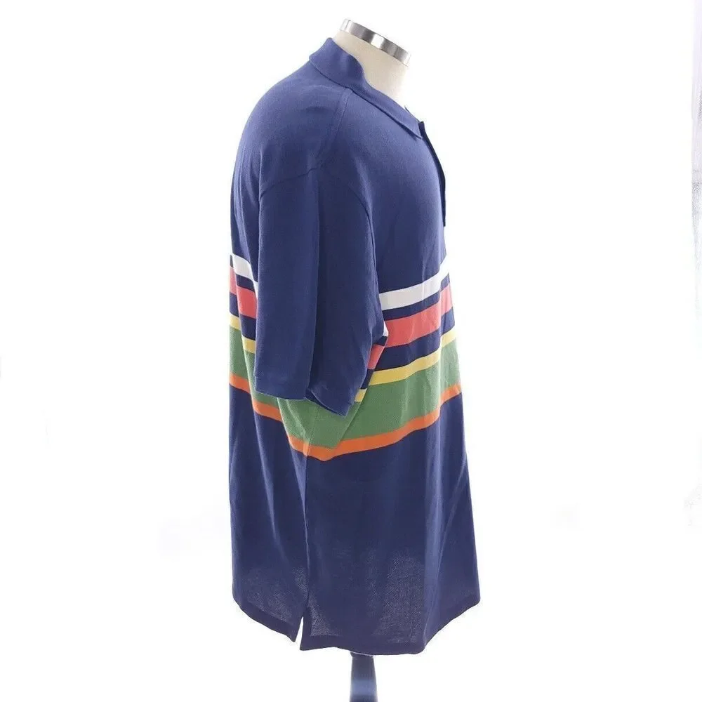 Polo Ralph Lauren Classic Navy Striped Short Sleeve Polo Cotton Shirt Mens XXL